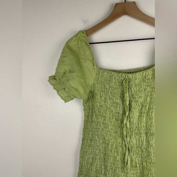 Faithful the Brand Cette Linen Lime Green Smocked Ruffled Mini Dress Sz L - Picture 4 of 8